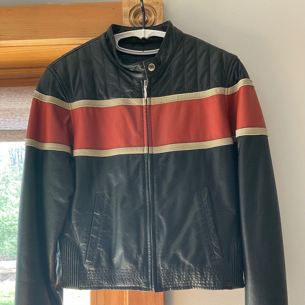 Woman’s Leather motorcycle jacket, Harley colors